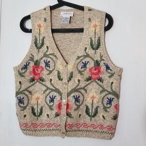 Talbots Flowers Sweater Vest Ramie Petites Sz knit